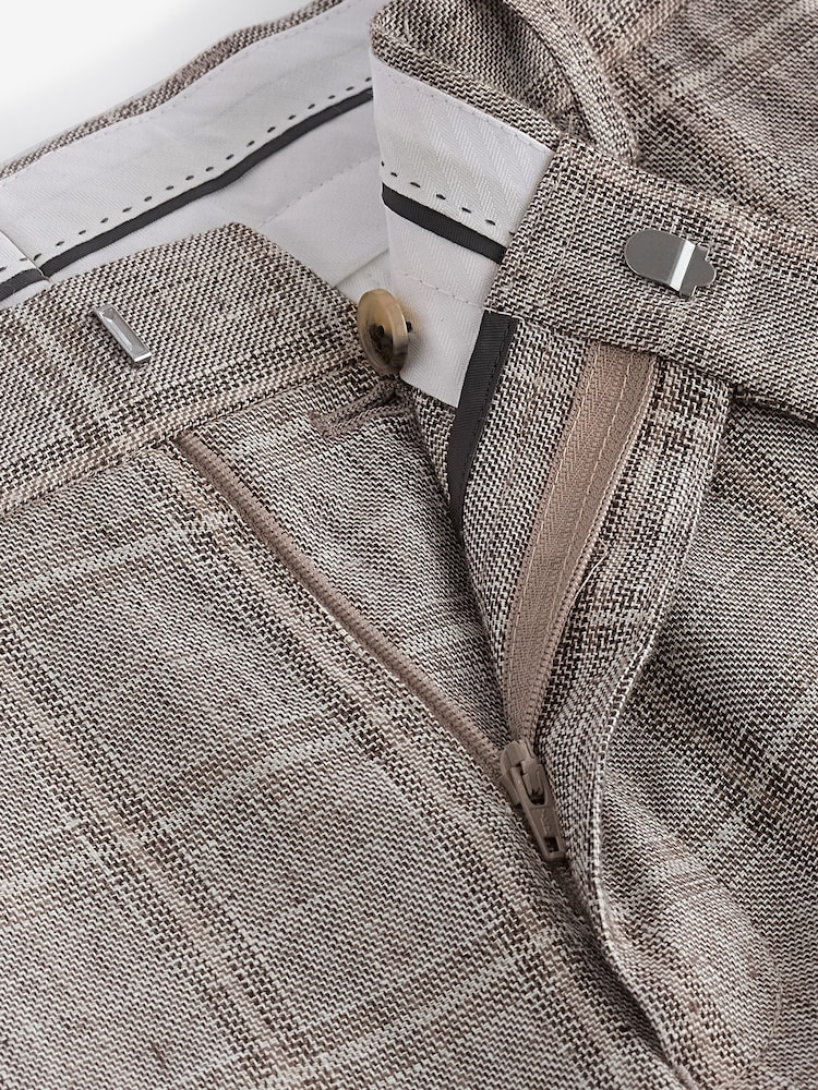 Neutral Tailored Fit Linen Check Suit: Trousers - Image 9 of 9