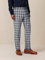 Blue and White Slim Fit Check Smart Trousers - Image 1 of 9