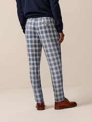 Blue and White Slim Fit Check Smart Trousers - Image 3 of 9