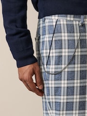 Blue and White Slim Fit Check Smart Trousers - Image 4 of 9