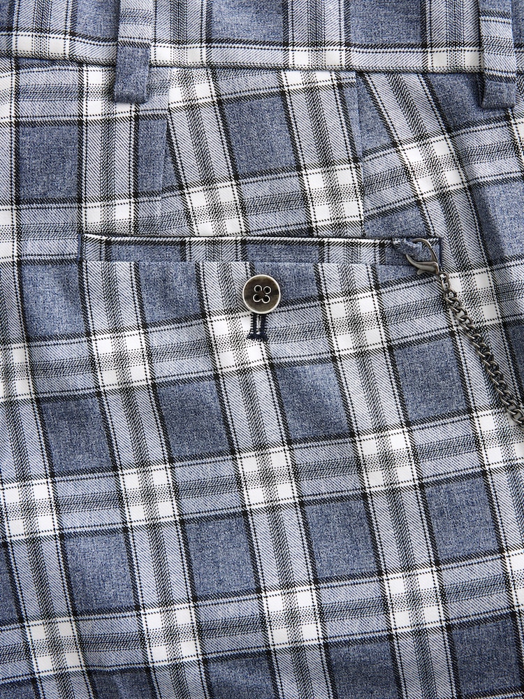 Blue and White Slim Fit Check Smart Trousers - Image 9 of 9