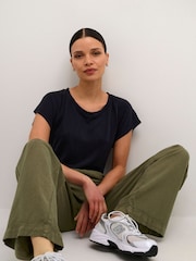 Kaffe Naya With Elastic Waist Casual 100% Cotton Trousers - Image 4 of 5