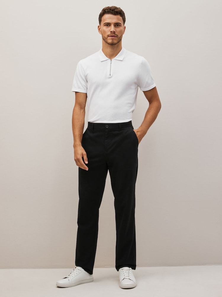 Black Straight Fit 100% Cotton Chino Trousers - Image 2 of 9