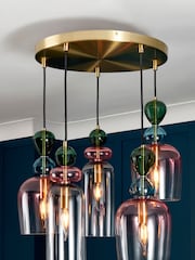 Visconte by BHS Brass Vietri Glass Pendant 5 Light Flush Ceiling Light - Image 1 of 3