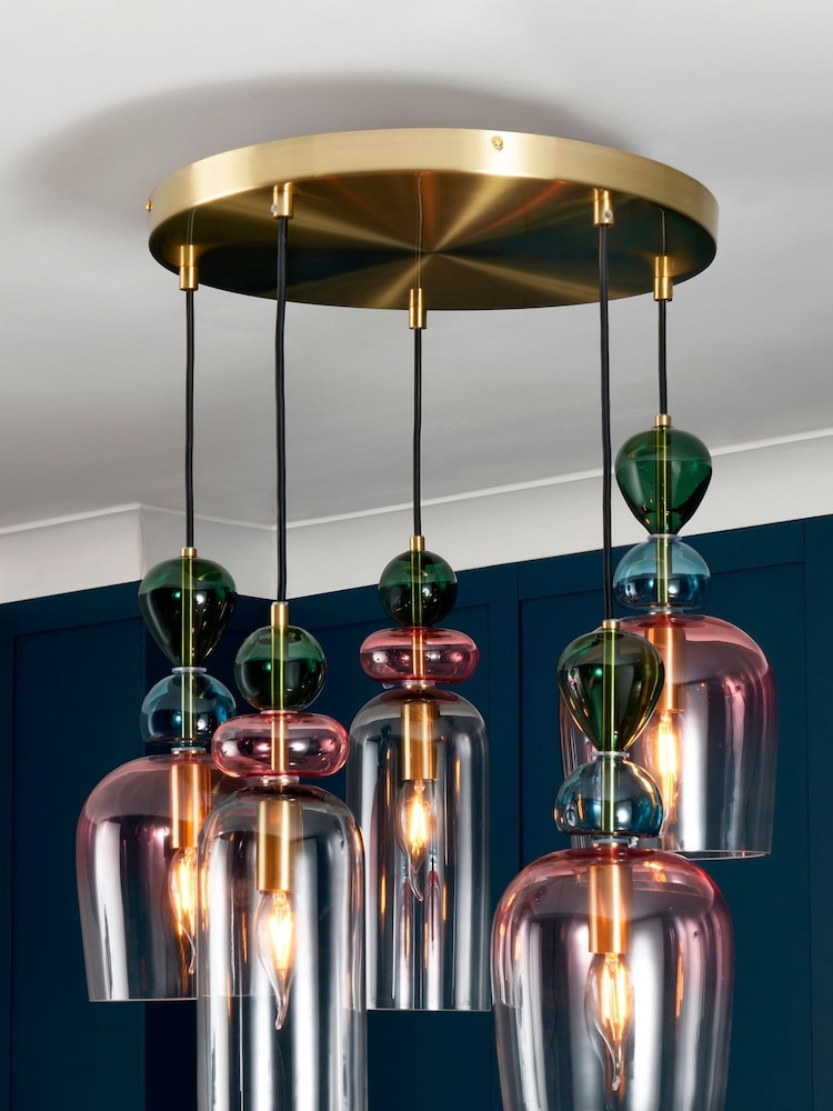 Visconte by BHS Brass Vietri Glass Pendant 5 Light Flush Ceiling Light - Image 1 of 3 Visconte by BHS Brass Vietri Glass Pendant 5 Light Flush Ceiling Light - Image 1 of 3