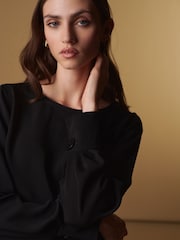 Schwarz - Premium Leichte langärmelige Bluse - Bild 5 von 7
