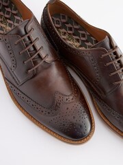 Brown Regular Fit Contrast Sole Leather Brogues - Image 3 of 5