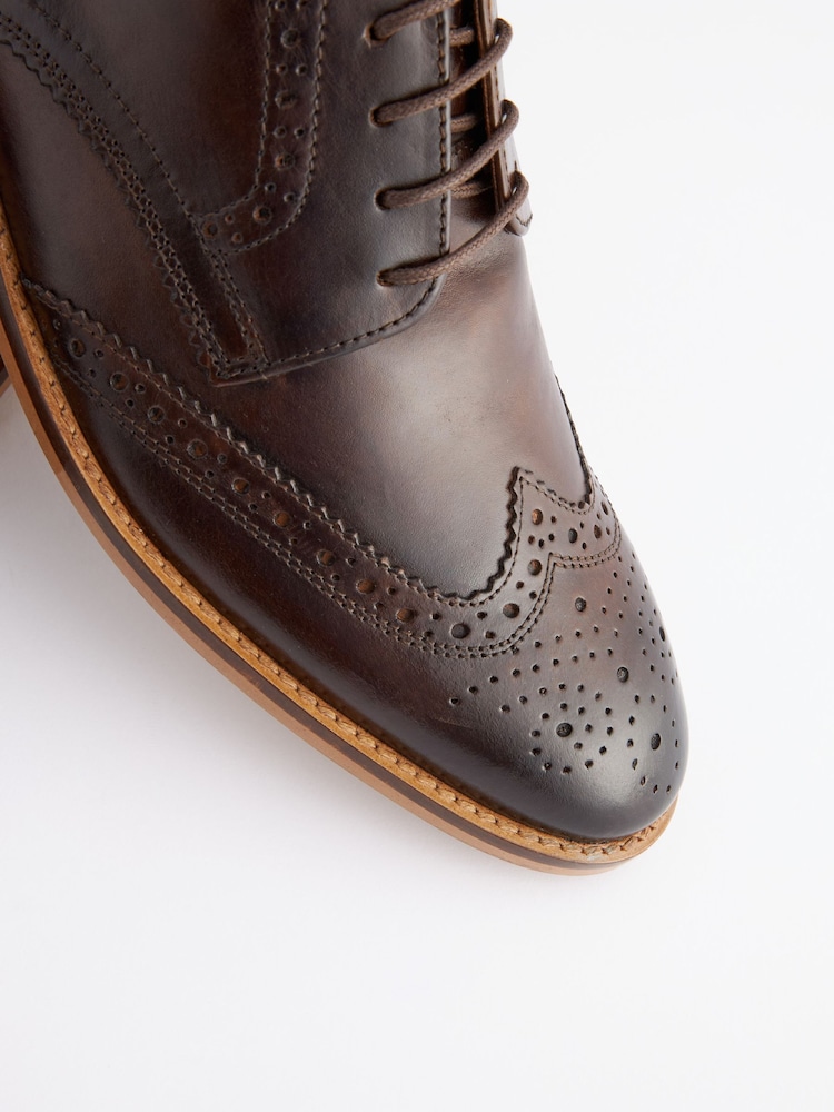 Brown Regular Fit Contrast Sole Leather Brogues - Image 5 of 5