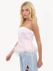 LOAVIES Pink Falling For You Strapless Top With Feathers - Image 2 of 3