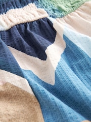 Blue/Ecru Abstract Bandeau Shirred 100% Cotton Playsuit - Image 8 of 8