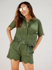 Cămașă cu broderie Myleene Klass Verde Mânecă scurtă Coord kaki - Imaginea 1 din 8
