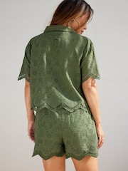 Cămașă cu broderie Myleene Klass Verde Mânecă scurtă Coord kaki - Imaginea 2 din 8
