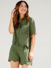 Cămașă cu broderie Myleene Klass Verde Mânecă scurtă Coord kaki - Imaginea 4 din 8