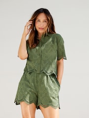 Cămașă cu broderie Myleene Klass Verde Mânecă scurtă Coord kaki - Imaginea 5 din 8