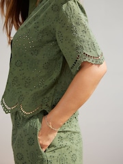 Cămașă cu broderie Myleene Klass Verde Mânecă scurtă Coord kaki - Imaginea 6 din 8