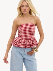 LOAVIES Red Woven In Sunlight Check Top - Image 2 of 4