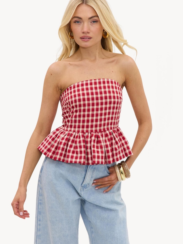 LOAVIES Red Woven In Sunlight Check Top - Image 2 of 4