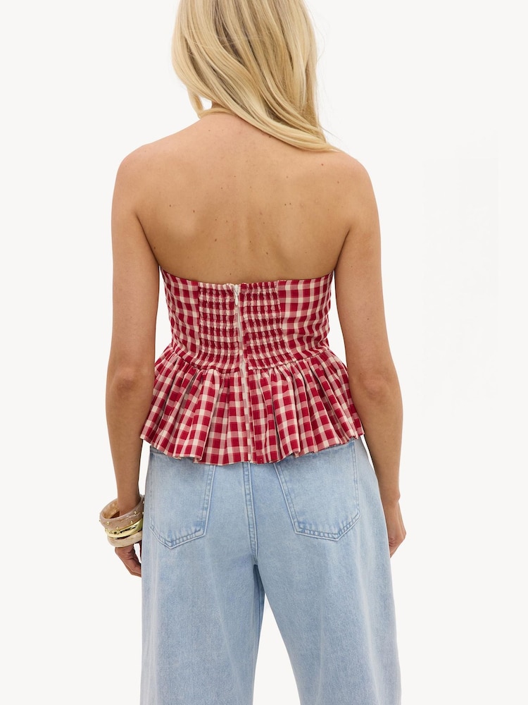 LOAVIES Red Woven In Sunlight Check Top - Image 4 of 4