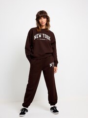 Chocolate Brown Bouclé New York City Graphic Slogan Sweatshirt - Image 2 of 6