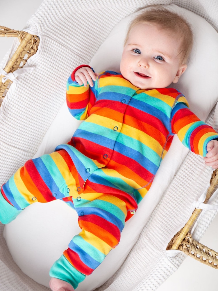 Frugi Red Organic Cotton Rainbow Stripe Footless Romper - Image 1 of 3