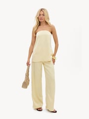 LOAVIES Yellow A Floral Awakening Satin-Look Trousers - Image 1 of 5