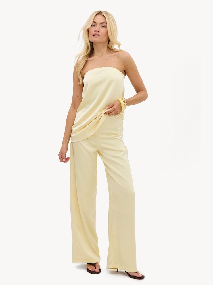 LOAVIES Yellow A Floral Awakening Satin-Look Trousers - Image 2 of 5 LOAVIES Yellow A Floral Awakening Satin-Look Trousers - Image 2 of 5