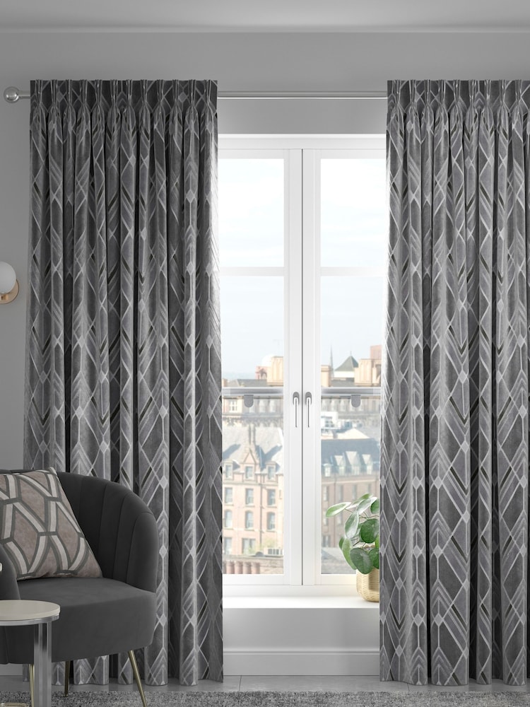 Silver Luxe Deco Geo Made To Measure Curtains - Image 1 of 9