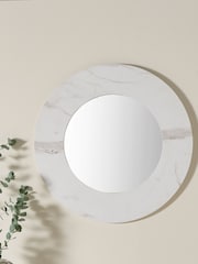 Pacific White Marble Veneer Round Wall Mirror - Image 1 of 5