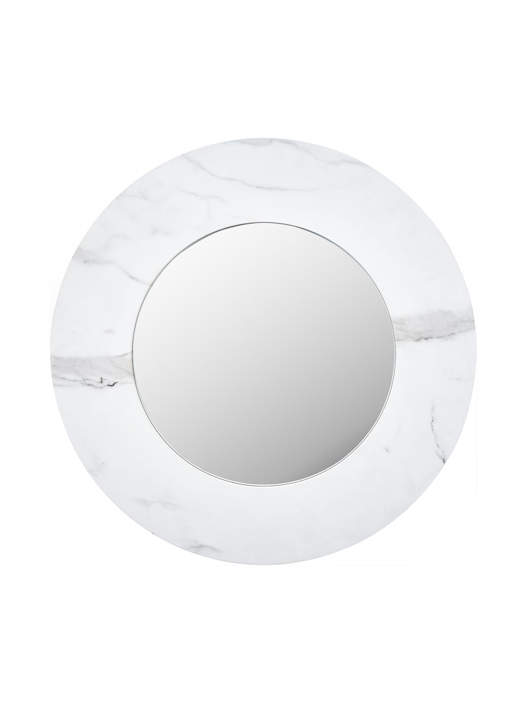 Pacific White Marble Veneer Round Wall Mirror - Image 2 of 5