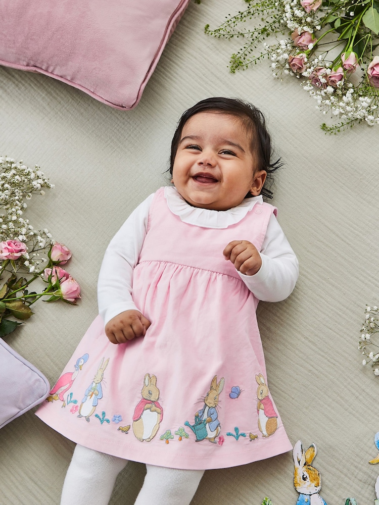 JoJo Maman Bébé Pink Peter Rabbit Appliqué Baby Dress & Body Set - Image 2 of 8
