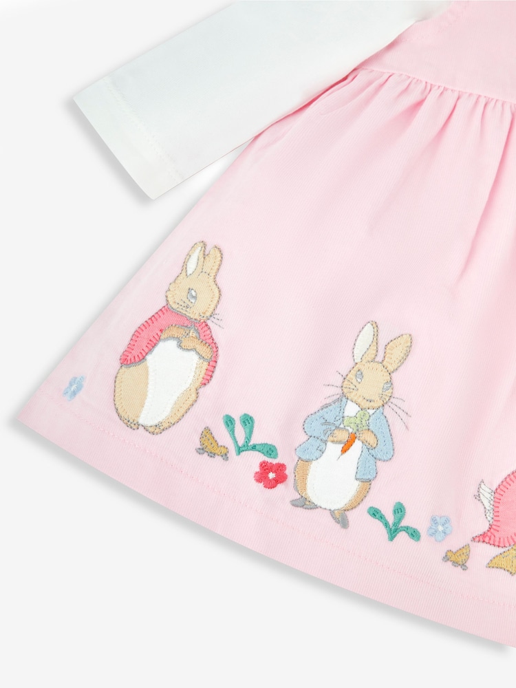 JoJo Maman Bébé Pink Peter Rabbit Appliqué Baby Dress & Body Set - Image 8 of 8