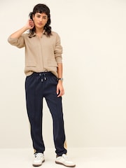 Navy Blue/ Camel Side Stripe Taper Trousers - Image 1 of 6