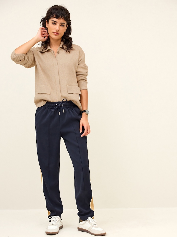 Navy Blue/ Camel Side Stripe Taper Trousers - Image 1 of 6