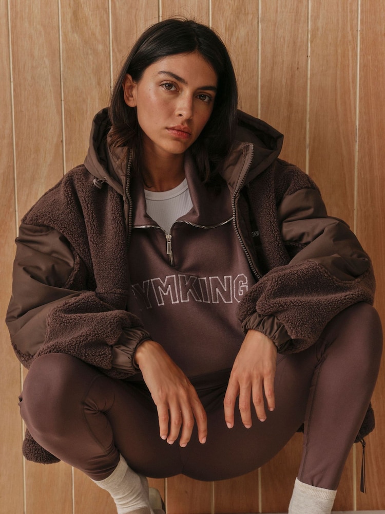 Gym King Brown Borg Woven Jacket - Image 2 of 6 Gym King Brown Borg Woven Jacket - Image 2 of 6