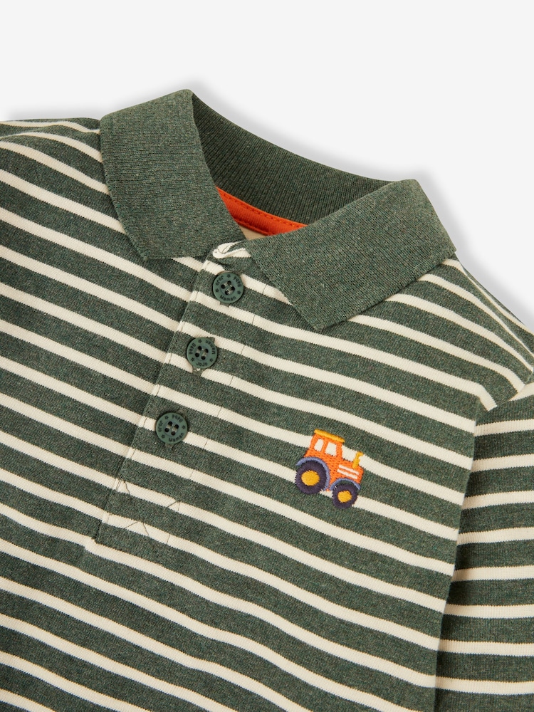 JoJo Maman Bébé Khaki Boys' Tractor Polo Shirt - Image 2 of 3