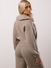 Gym King Cream Rib Knit Full Zip Funnel Jumper - Image 4 of 6