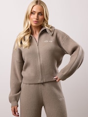 Gym King Cream Rib Knit Full Zip Funnel Jumper - Image 5 of 6