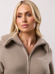 Gym King Cream Rib Knit Full Zip Funnel Jumper - Image 6 of 6