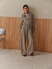 Gym King Cream Rib Knit Mid Rise Wide Leg Trousers - Image 1 of 6