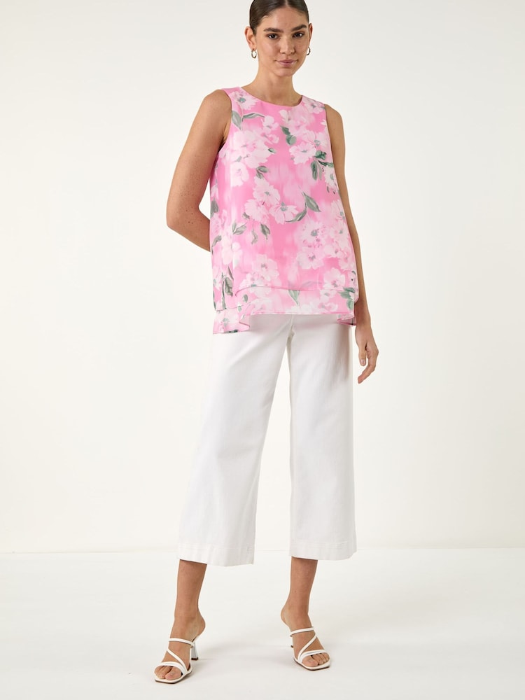Roman Pink Floral Blurred Print Vest Top - Image 2 of 4