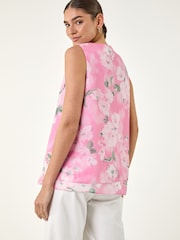 Roman Pink Floral Blurred Print Vest Top - Image 3 of 4