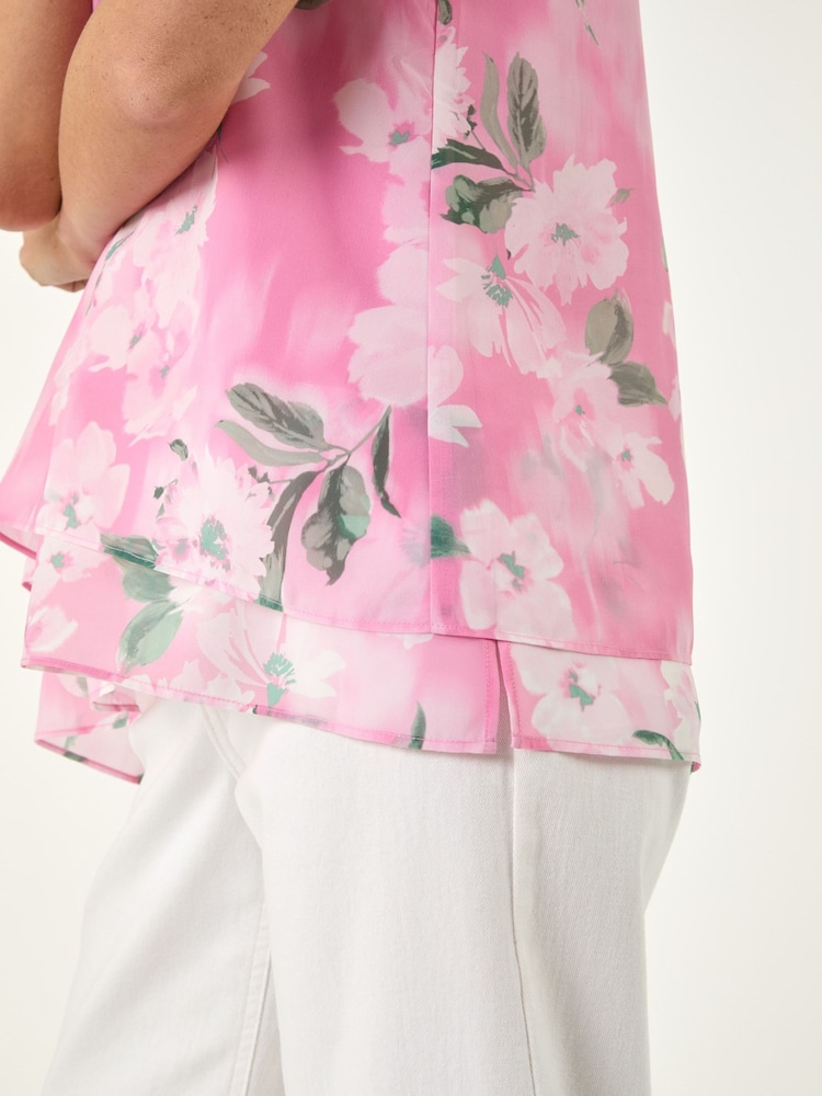 Roman Pink Floral Blurred Print Vest Top - Image 4 of 4