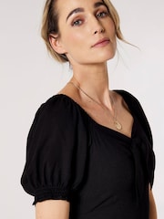 Apricot Black Tie Detail Milkmaid Midaxi Dress - Image 4 of 4