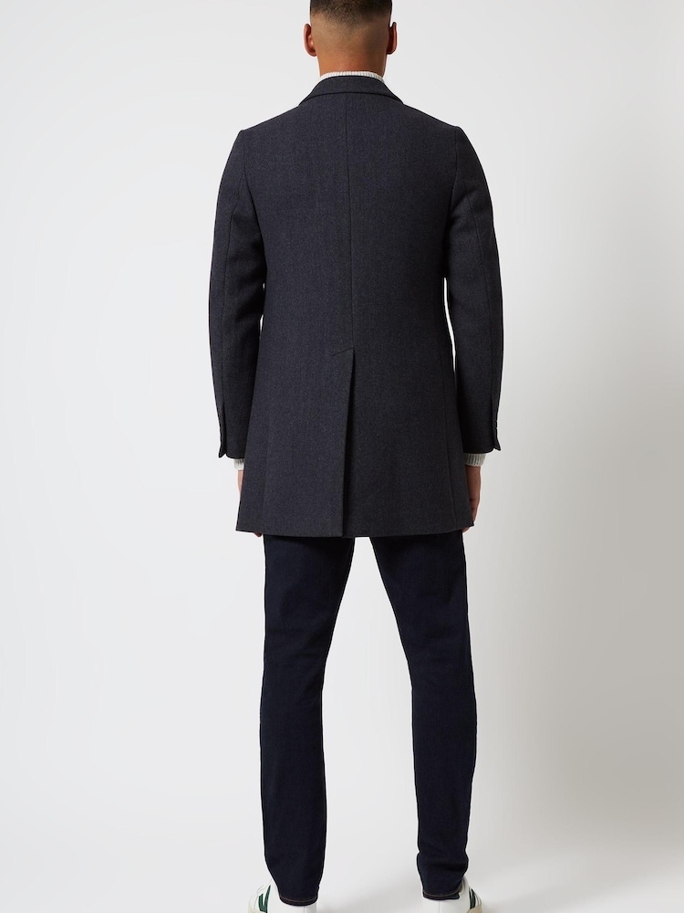French Connection Dark Blue Overcoat Herringbone Jacket - Image 2 of 3