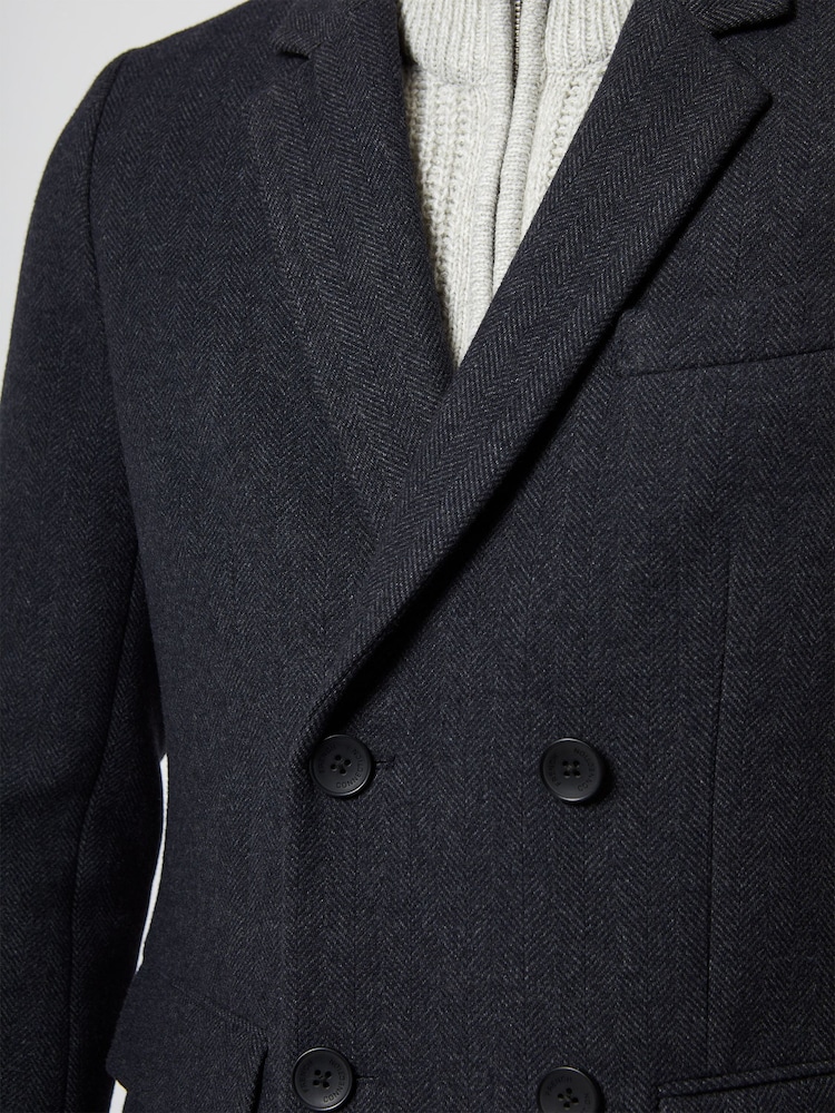French Connection Dark Blue Overcoat Herringbone Jacket - Image 1 of 5