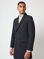 French Connection Dark Blue Overcoat Herringbone Jacket - Image 3 of 5