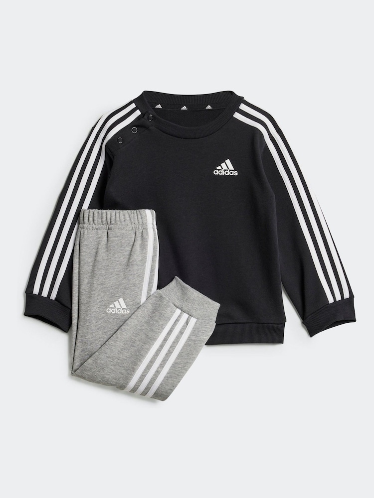 adidas Black/Grey Kids Essentials 3 Stripes Jogger Set - Image 1 of 7 adidas Black/Grey Kids Essentials 3 Stripes Jogger Set - Image 1 of 7