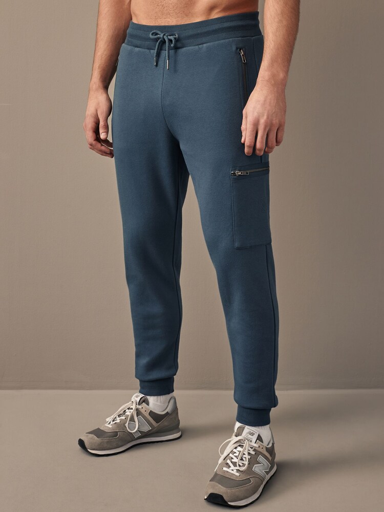 Blue Denim Cotton Rich Cargo Utility Joggers - Image 1 of 8