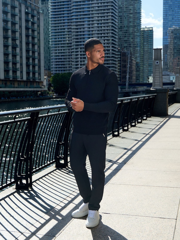 Gym King Black Signature Knit Long Sleeve Polo Shirt - Image 2 of 4 Gym King Black Signature Knit Long Sleeve Polo Shirt - Image 2 of 4