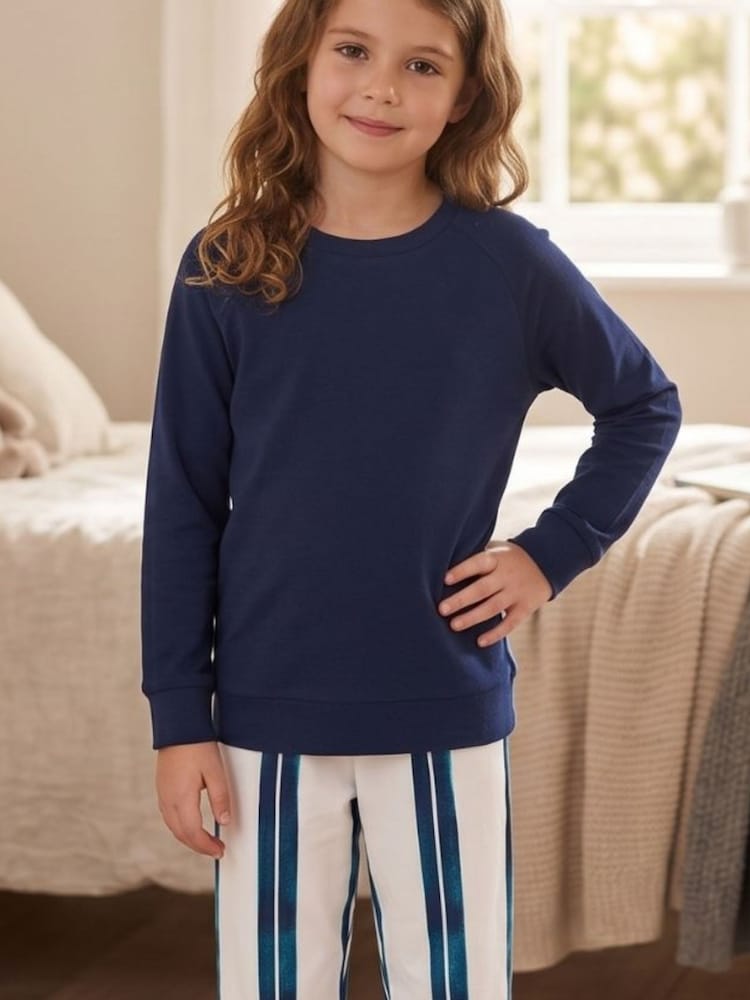 Cyberjammies Blue Jersey Slouch Top & Stripe Pyjamas Set - Image 2 of 4